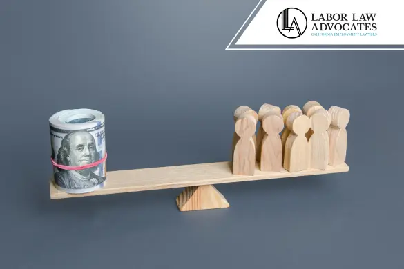 Image of a balance scale with money and worker figures